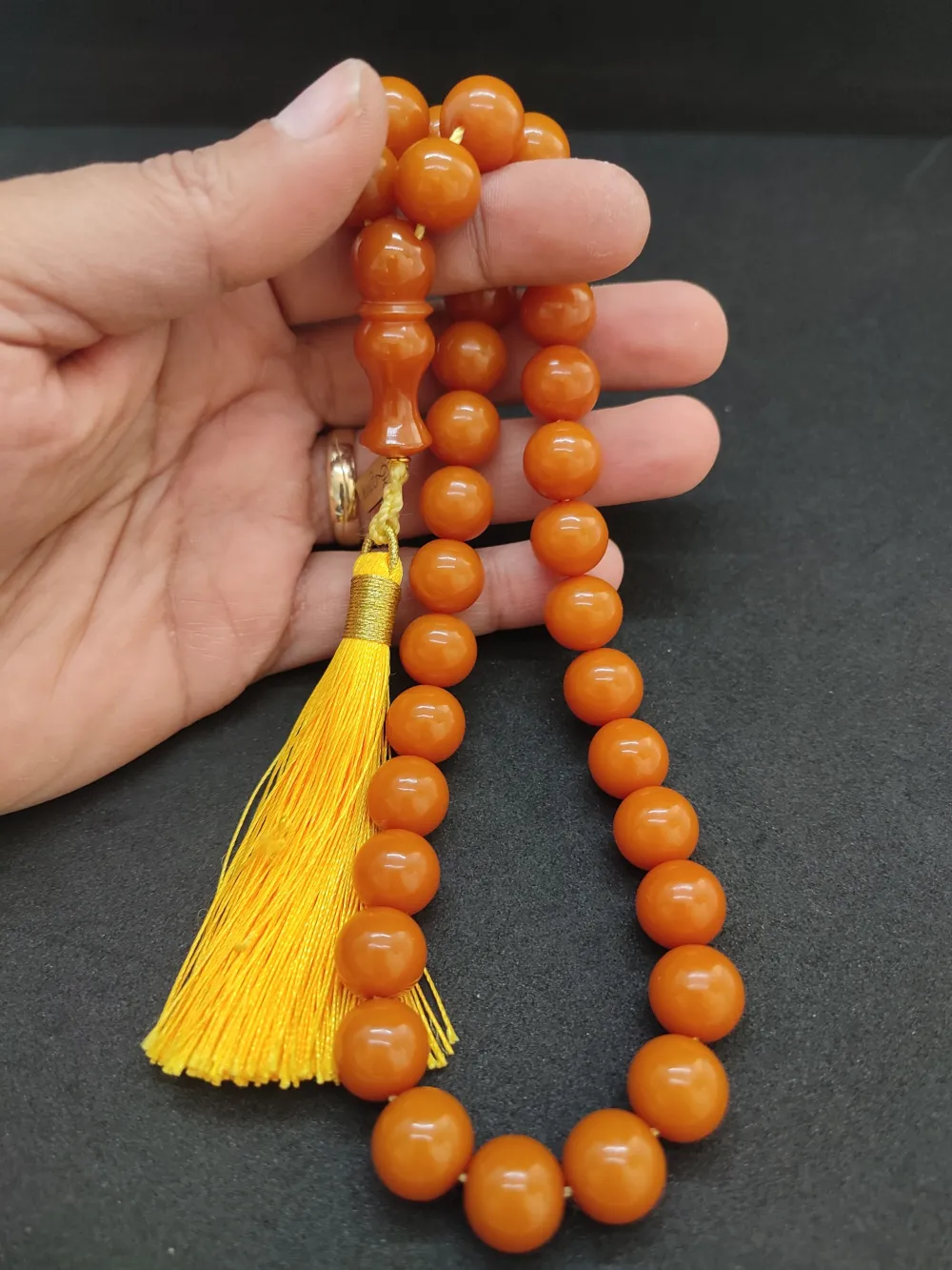 Ebu Zeyn Usta Eseri̇ İmzalı İri̇ Boy 12 Kat İpe Di̇zi̇li̇ Eski̇ Usul Sıkma Kehri̇bar küçük resim 5