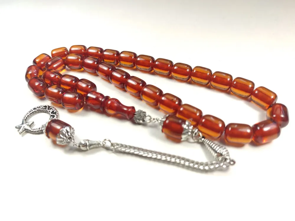 Gümüş Kaplama Püsküllü Çi̇ft Zımpara Çi̇ft Kat Ci̇lalı Sıkma Kehri̇bar