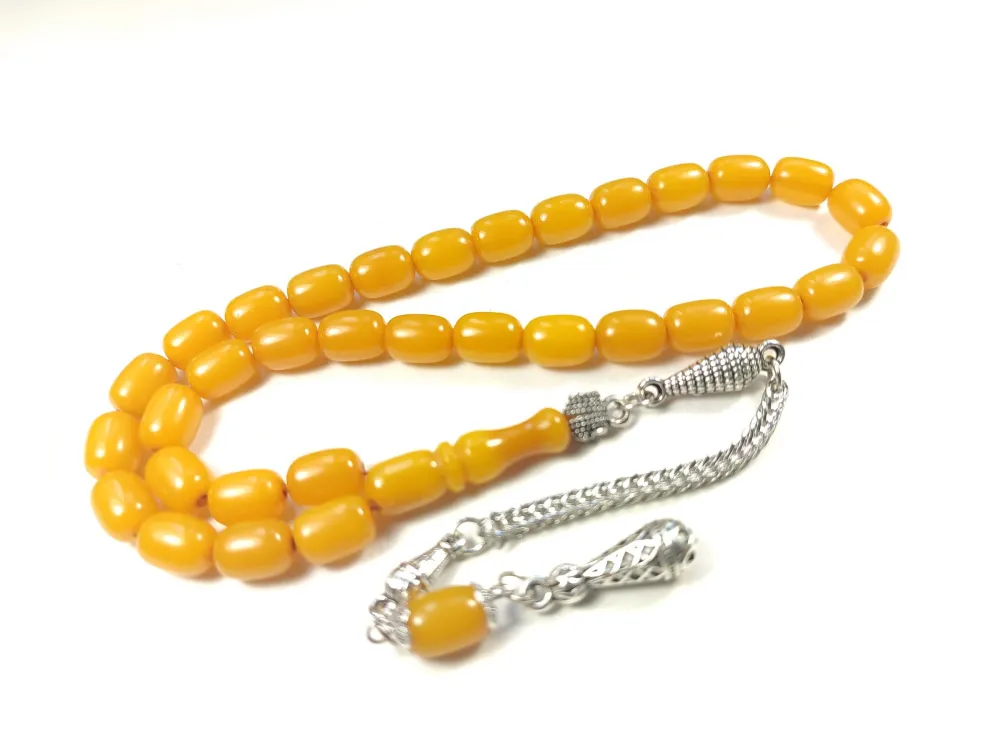 Gümüş Kaplama Püsküllü Çi̇ft Zımpara Çi̇ft Kat Ci̇lalı Sıkma Kehri̇bar küçük resim 2