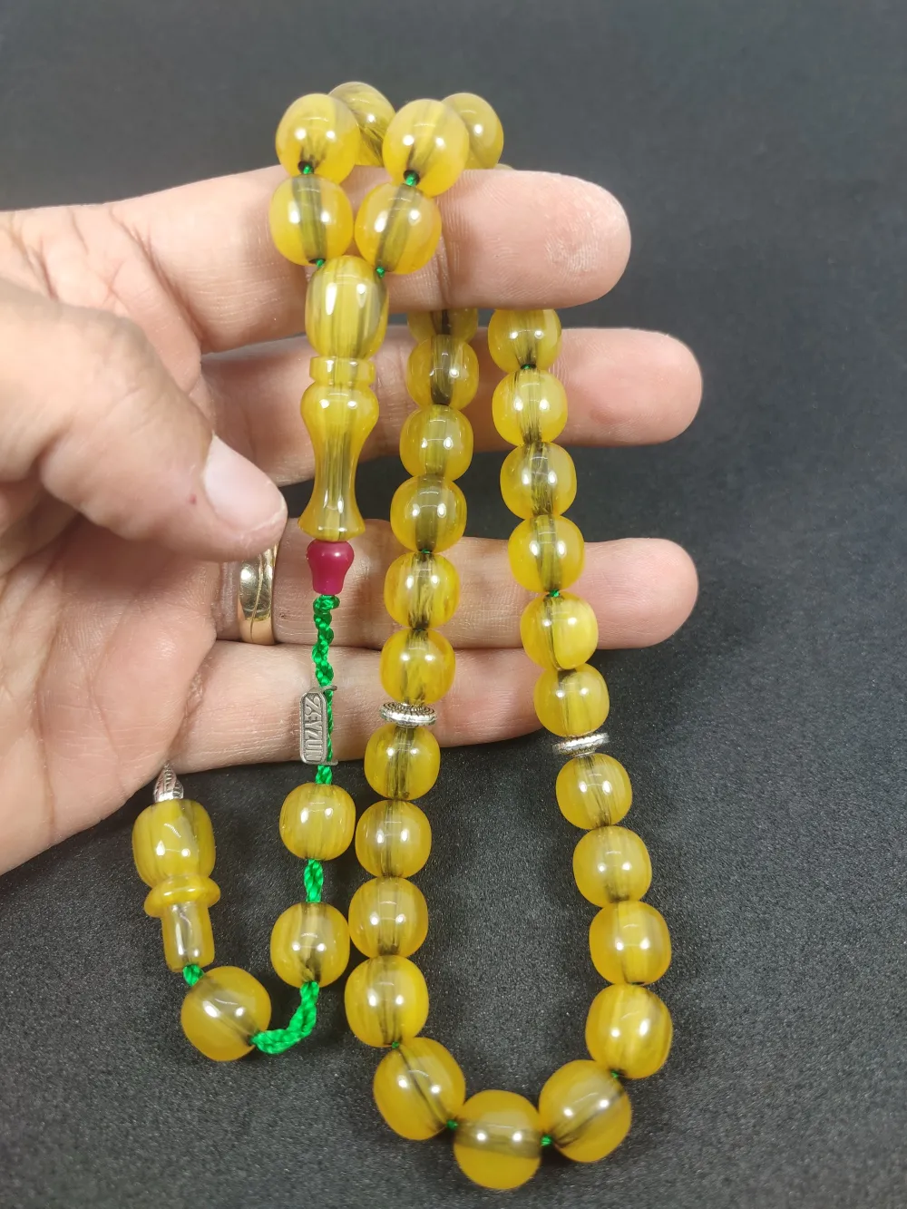 Zeyzun Usta Eseri̇ Di̇k Damar (İmza Çi̇vi̇ Ara Pulları Gümüş) Sıkma Kehri̇bar küçük resim 5