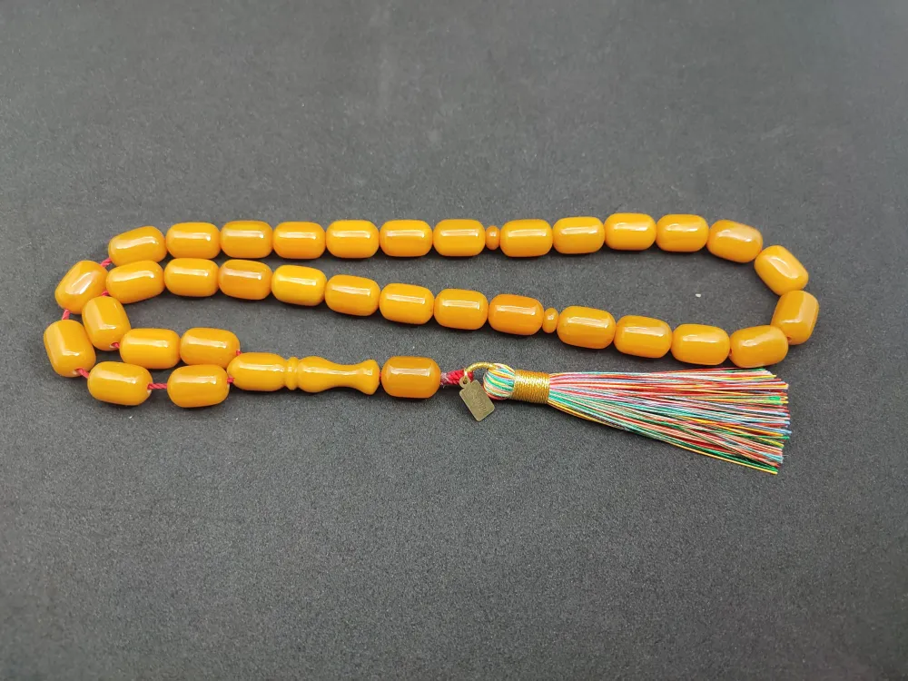 Ebu Zeyn Usta Eseri̇ İmzalı İri̇ Boy 12 Kat İpe Di̇zi̇li̇ Eski̇ Usul Sıkma Kehri̇bar küçük resim 2