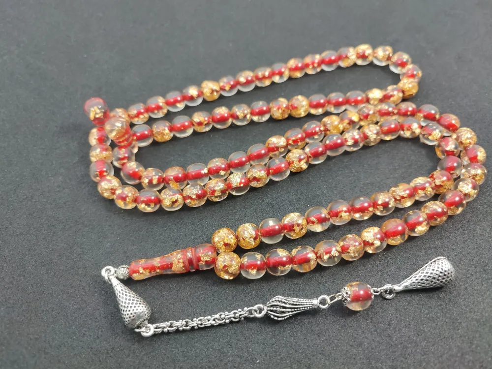 Furkan Gül Usta Eseri̇ Yeni̇lebi̇li̇r Altın Parcacıklı Ateş Kehri̇bar Namaz Tesbi̇hi̇ küçük resim 2