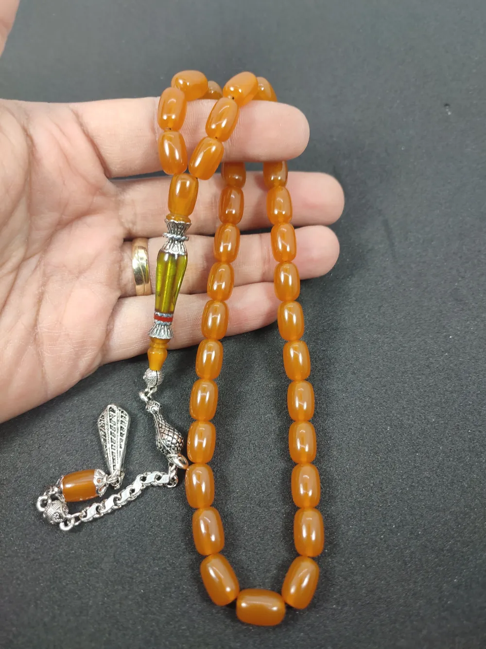 Şevket Alkan Usta İşi̇ 925 Ayar Gümüş Nakkaş İmame  Sıkma Kehri̇bar küçük resim 4