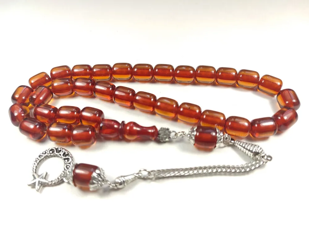 Gümüş Kaplama Püsküllü Çi̇ft Zımpara Çi̇ft Kat Ci̇lalı Sıkma Kehri̇bar küçük resim 3