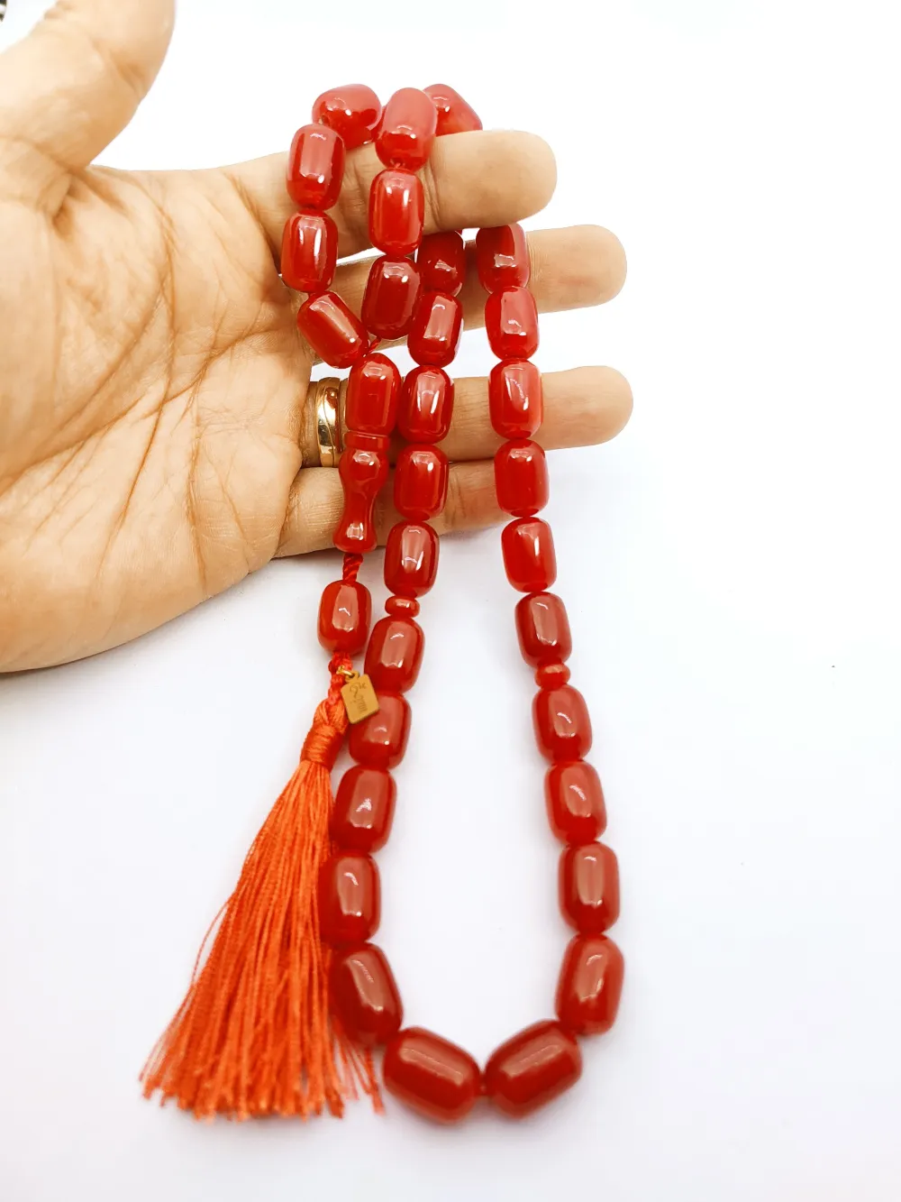 Ebu Zeyn Usta Eseri̇ İmzalı İri̇ Boy 12 Kat İpe Di̇zi̇li̇ Eski̇ Usul Sıkma Kehri̇bar küçük resim 4