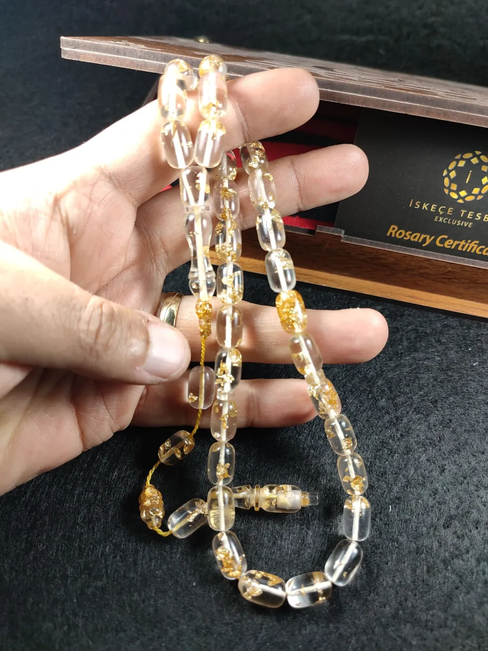 Furkan Gül Usta İmzalı Serti̇fi̇kalı Ve Özel Kutulu Altın Parçacıklı Ateş Kehri̇bar küçük resim 2