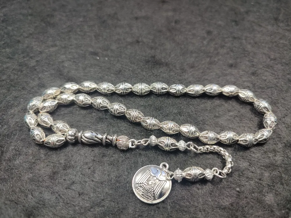 Usta İşçi̇li̇kli̇ El Boy Alman Gümüş Tesbi̇h küçük resim 2