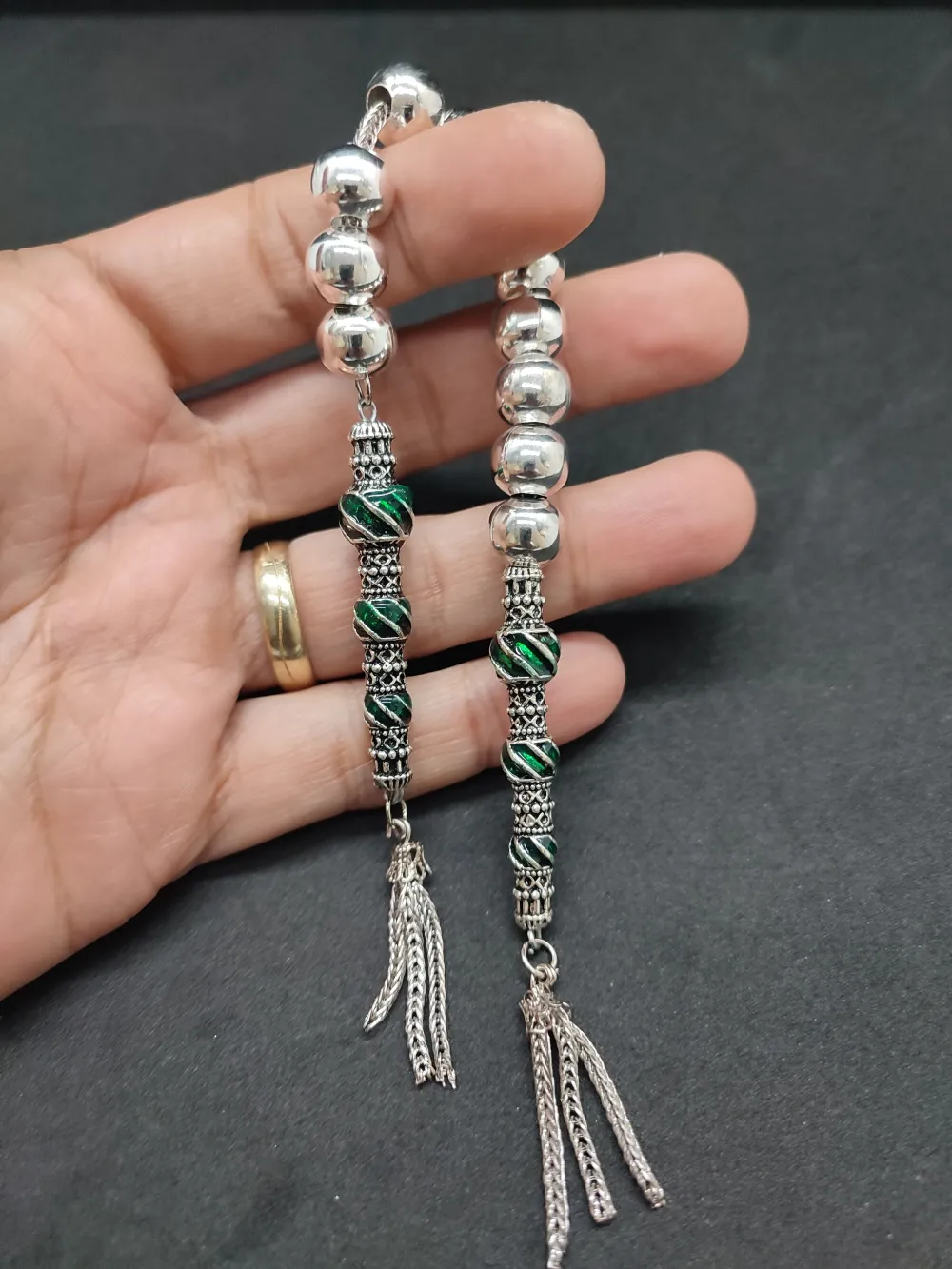 Bu Fi̇yata Yok! Çi̇ft Nakkaş İmame Zaza Model  Düşük Ayar Gümüş Tesbi̇h küçük resim 5