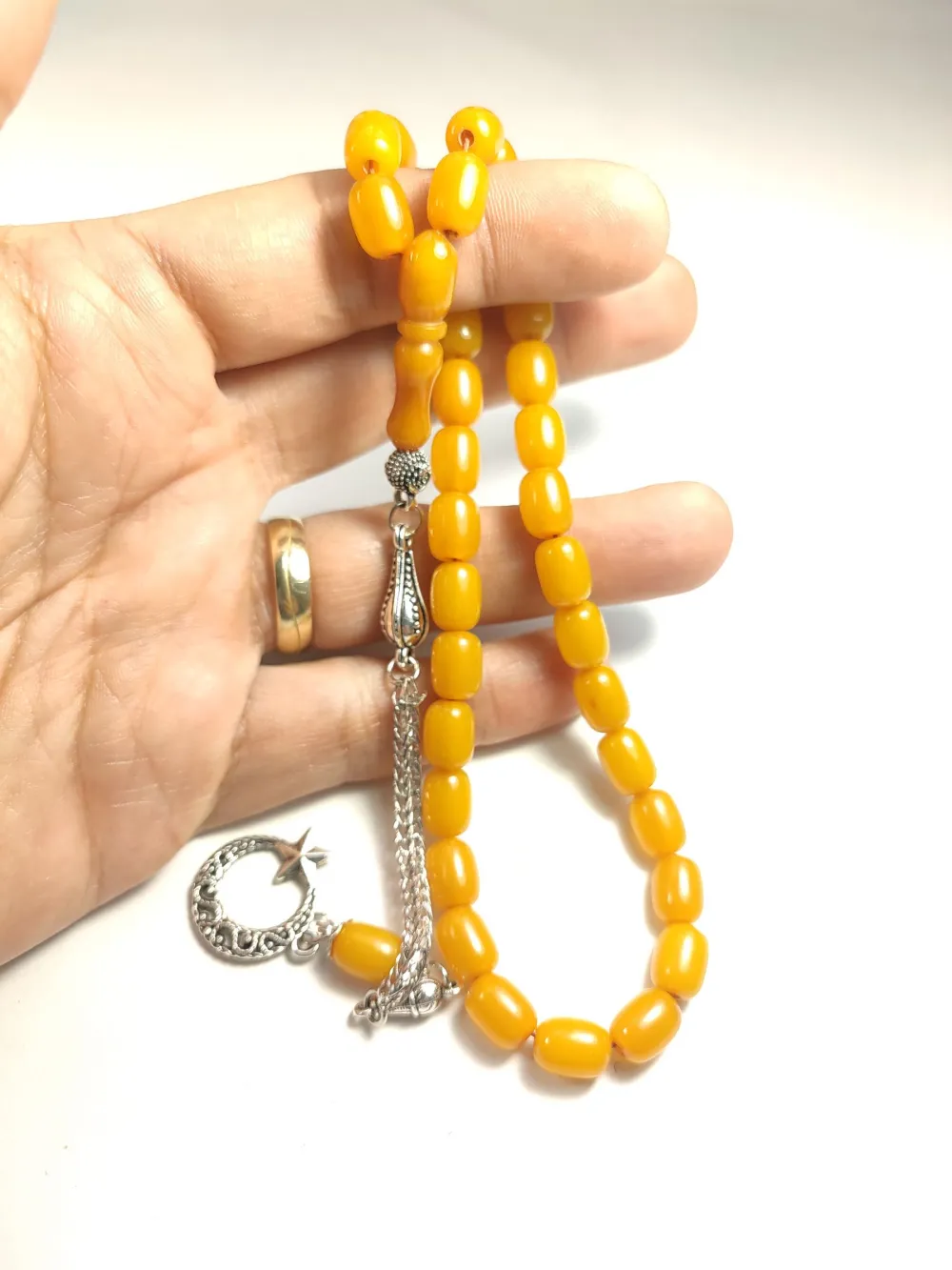 Gümüş Kaplama Püsküllü Çi̇ft Zımpara Çi̇ft Kat Ci̇lalı Sıkma Kehri̇bar küçük resim 5