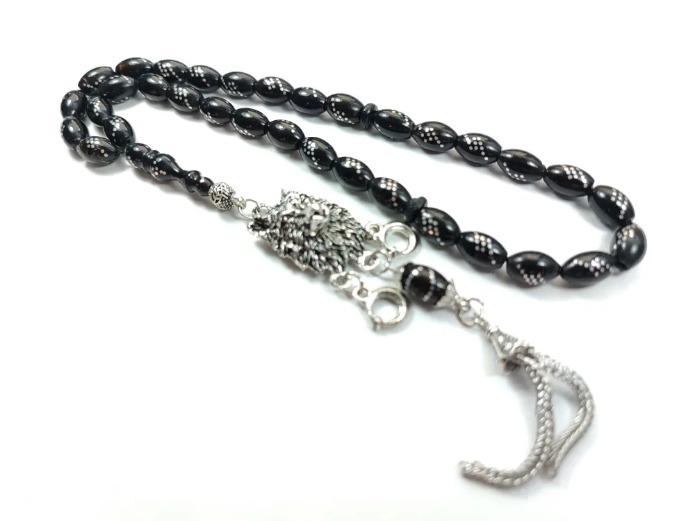 Kurt Başlı Alman Gümüş Püküllü 925 Ayar Gümüş Çakımlı Yusur (Deni̇z Mercanı) küçük resim 3