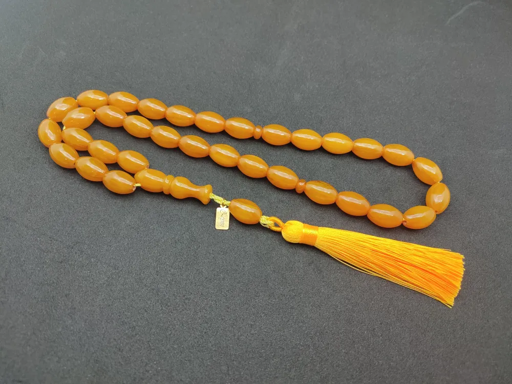 Ebu Zeyn Usta Eseri̇ İmzalı İri̇ Boy 12 Kat İpe Di̇zi̇li̇ Eski̇ Usul Sıkma Kehri̇bar