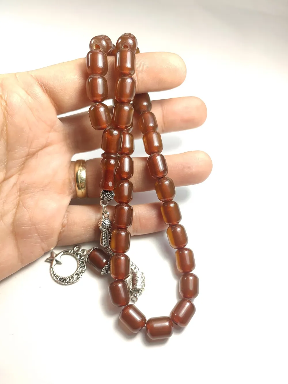 Gümüş Kaplama Püsküllü Çi̇ft Zımpara Çi̇ft Kat Ci̇lalı Sıkma Kehri̇bar küçük resim 4