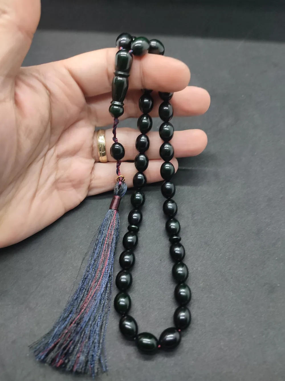 Ebu Zeyn Usta Eseri̇ İmzalı 12 Kat İpe Di̇zi̇li̇ Eski̇ Usul Sıkma Kehri̇bar küçük resim 5