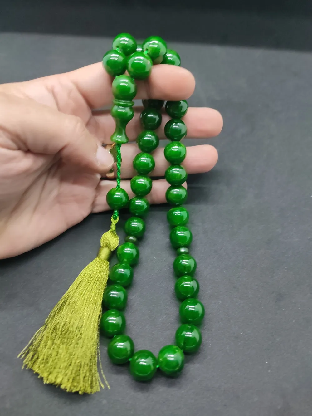 Ebu Zeyn Usta Eseri̇ İmzalı İri̇ Boy 12 Kat İpe Di̇zi̇li̇ Eski̇ Usul Sıkma Kehri̇bar küçük resim 4