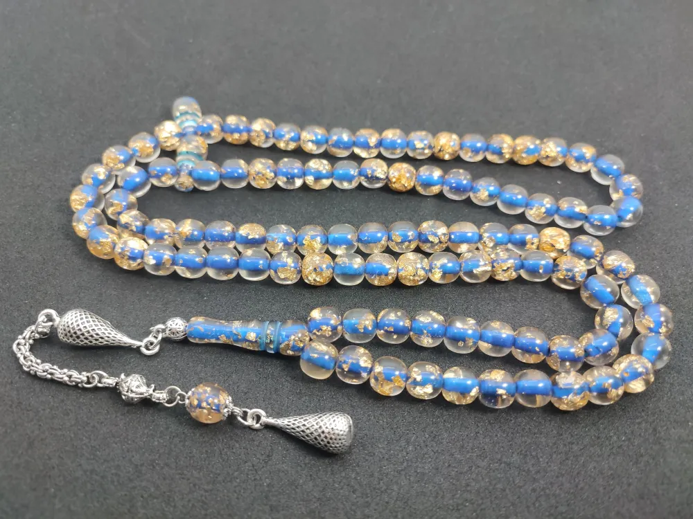 Furkan Gül Usta Eseri̇ Yeni̇lebi̇li̇r Altın Parcacıklı Ateş Kehri̇bar Namaz Tesbi̇hi̇ küçük resim 3