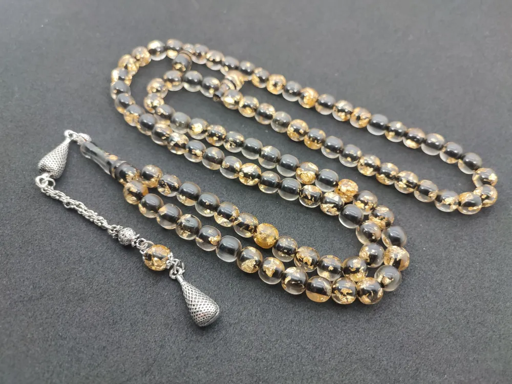 Furkan Gül Usta Eseri̇ Yeni̇lebi̇li̇r Altın Parcacıklı Ateş Kehri̇bar Namaz Tesbi̇hi̇ küçük resim 3