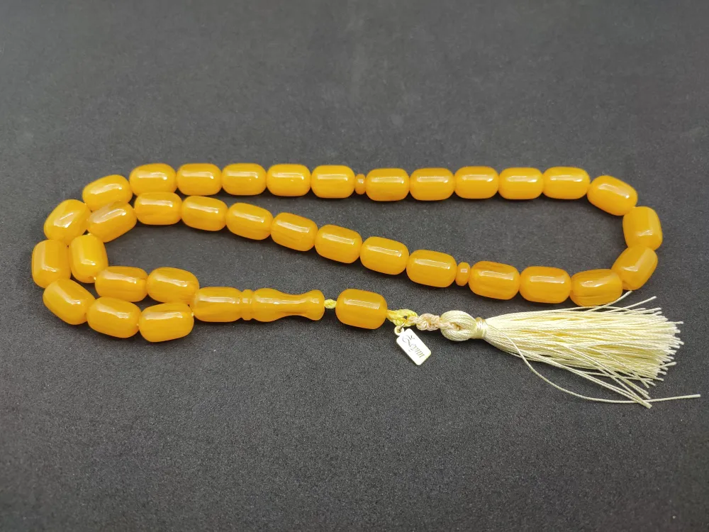 Ebu Zeyn Usta Eseri̇ İmzalı İri̇ Boy 12 Kat İpe Di̇zi̇li̇ Eski̇ Usul Sıkma Kehri̇bar küçük resim 2