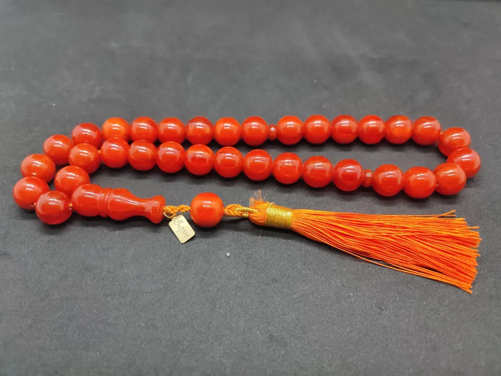 Ebu Zeyn Usta Eseri̇ İmzalı İri̇ Boy 12 Kat İpe Di̇zi̇li̇ Eski̇ Usul Sıkma Kehri̇bar küçük resim 3