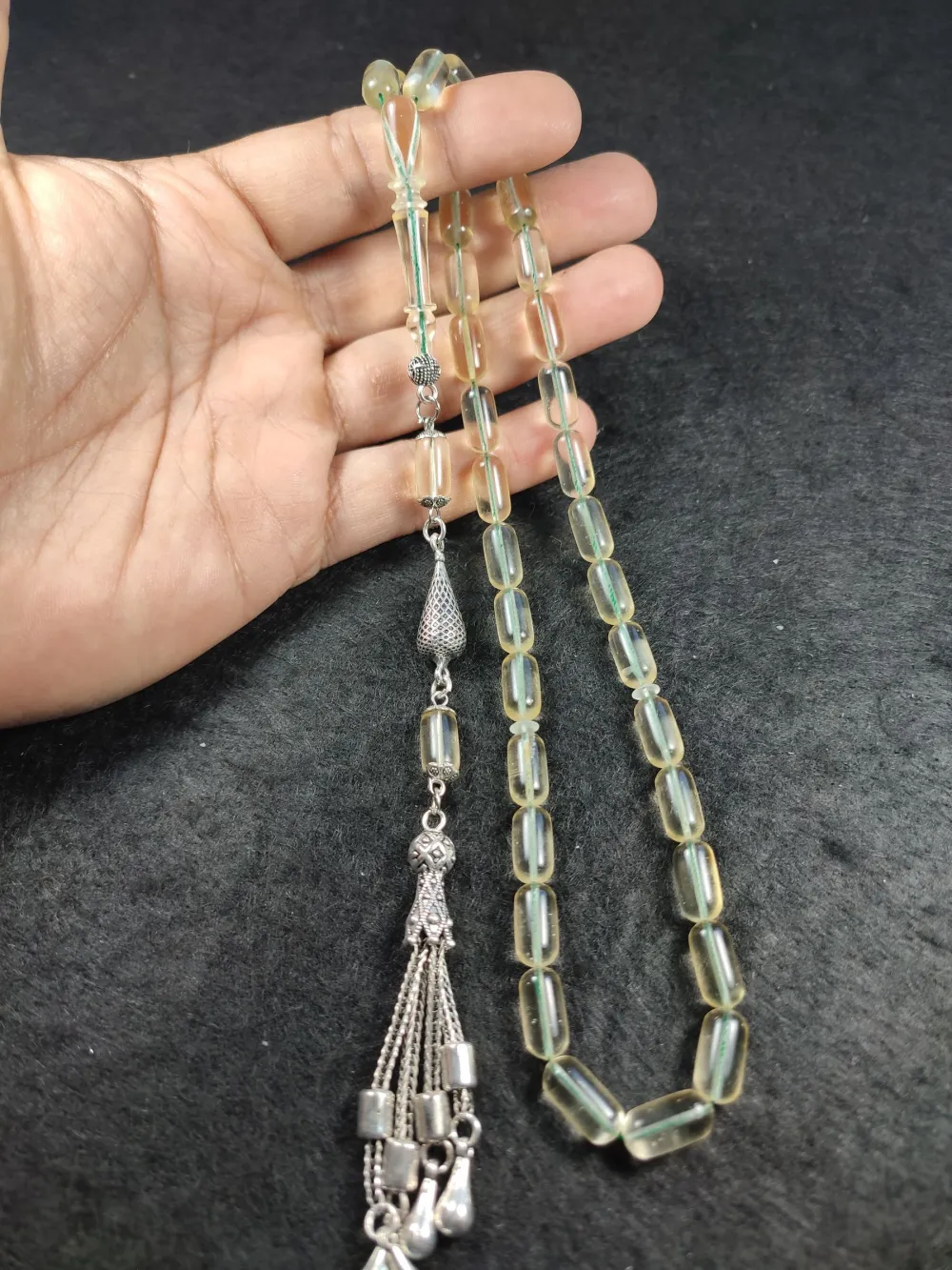 19.41 Gr. Gümüş Püsküllü 0.6 Şeffaf Deli̇m Damla Kehri̇bar (Su Damlası) küçük resim 2