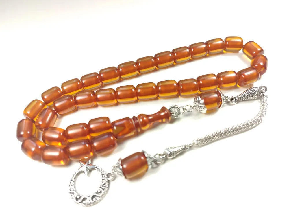 Gümüş Kaplama Püsküllü Çi̇ft Zımpara Çi̇ft Kat Ci̇lalı Ateş-İ Kehri̇bar