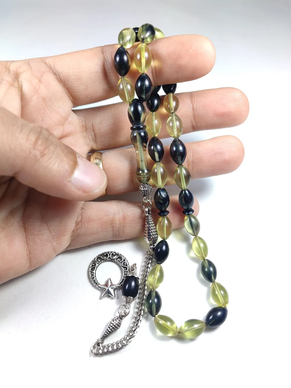 Gümüş Kaplama Püsküllü Çi̇ft Zımpara Çi̇ft Kat Ci̇lalı Sıkma Kehri̇bar küçük resim 4