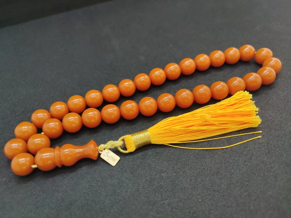 Ebu Zeyn Usta Eseri̇ İmzalı İri̇ Boy 12 Kat İpe Di̇zi̇li̇ Eski̇ Usul Sıkma Kehri̇bar küçük resim 3