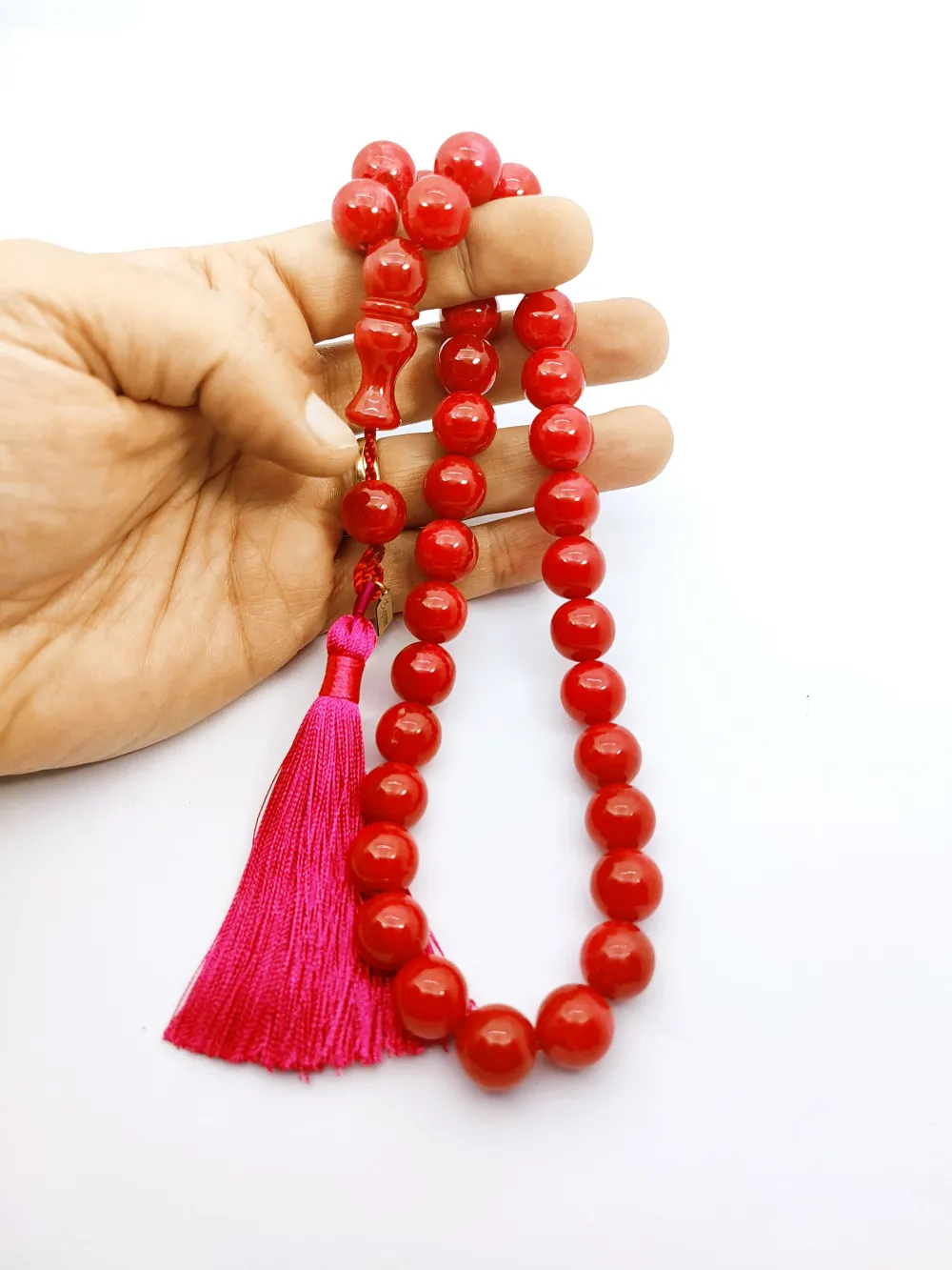 Ebu Zeyn Usta Eseri̇ İmzalı İri̇ Boy 12 Kat İpe Di̇zi̇li̇ Eski̇ Usul Sıkma Kehri̇bar küçük resim 5