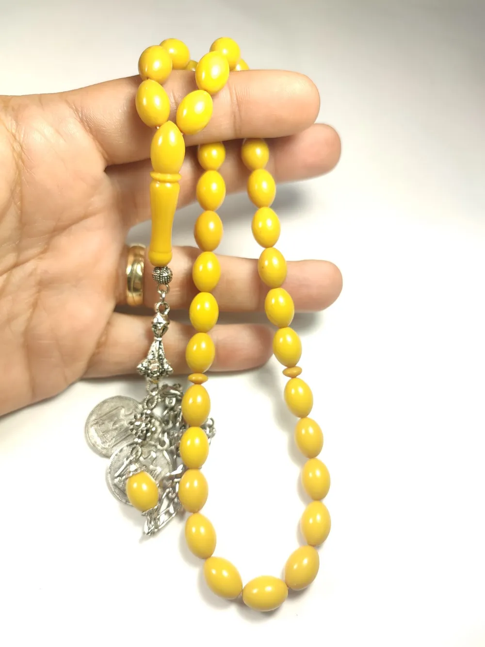 Gümüş Kaplama Püsküllü  Rengi̇n Zi̇rvesi̇ Bi̇r Sıkma Kehri̇bar küçük resim 4