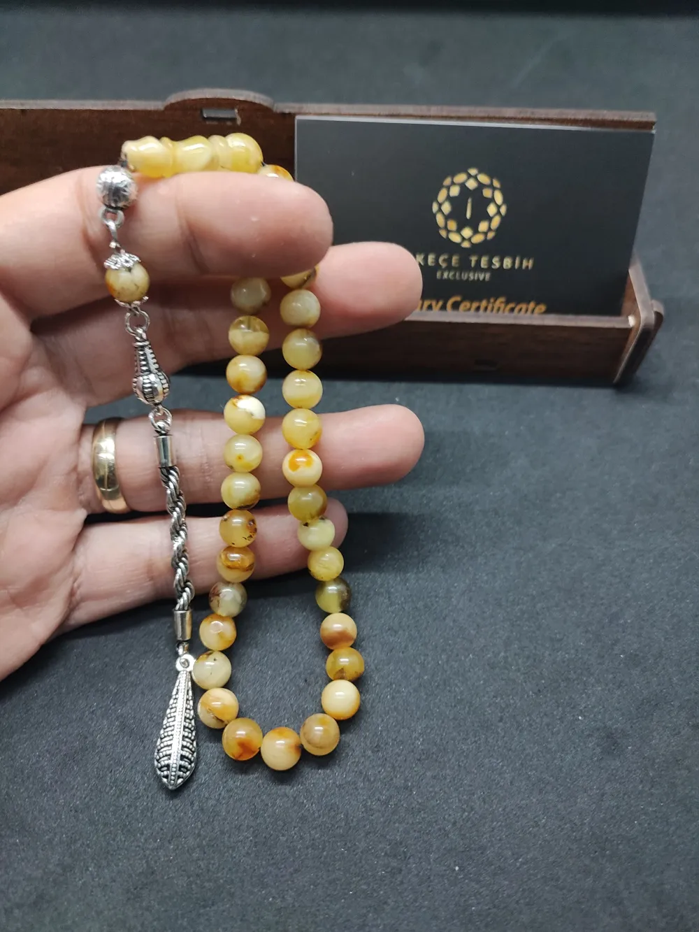 Ahşap Kutulu  6.75 Gr. Gümüş Püsküllü Toprak Fosi̇lli̇ 11.20 Gr. Rus Kaya Damla küçük resim 2