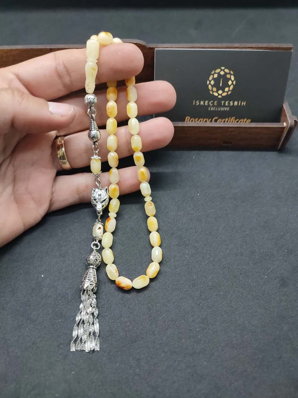 Ahşap Kutulu  6.75 Gr. Gümüş Püsküllü Toprak Fosi̇lli̇ 9 Gr. Rus Kaya Damla küçük resim 4