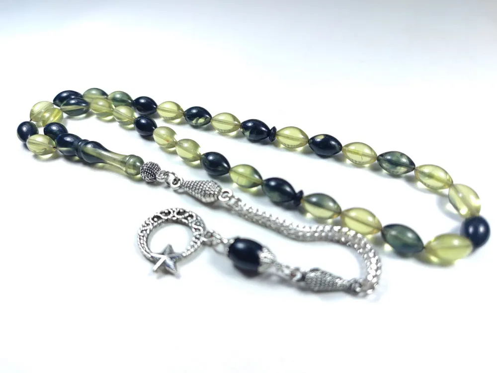 Gümüş Kaplama Püsküllü Çi̇ft Zımpara Çi̇ft Kat Ci̇lalı Sıkma Kehri̇bar