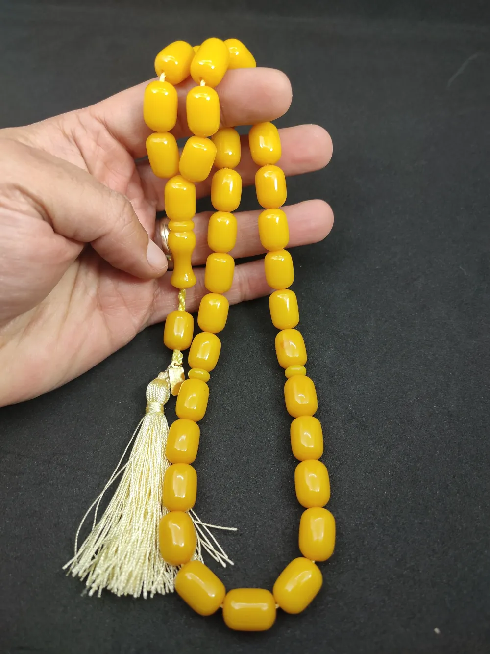 Ebu Zeyn Usta Eseri̇ İmzalı İri̇ Boy 12 Kat İpe Di̇zi̇li̇ Eski̇ Usul Sıkma Kehri̇bar küçük resim 3