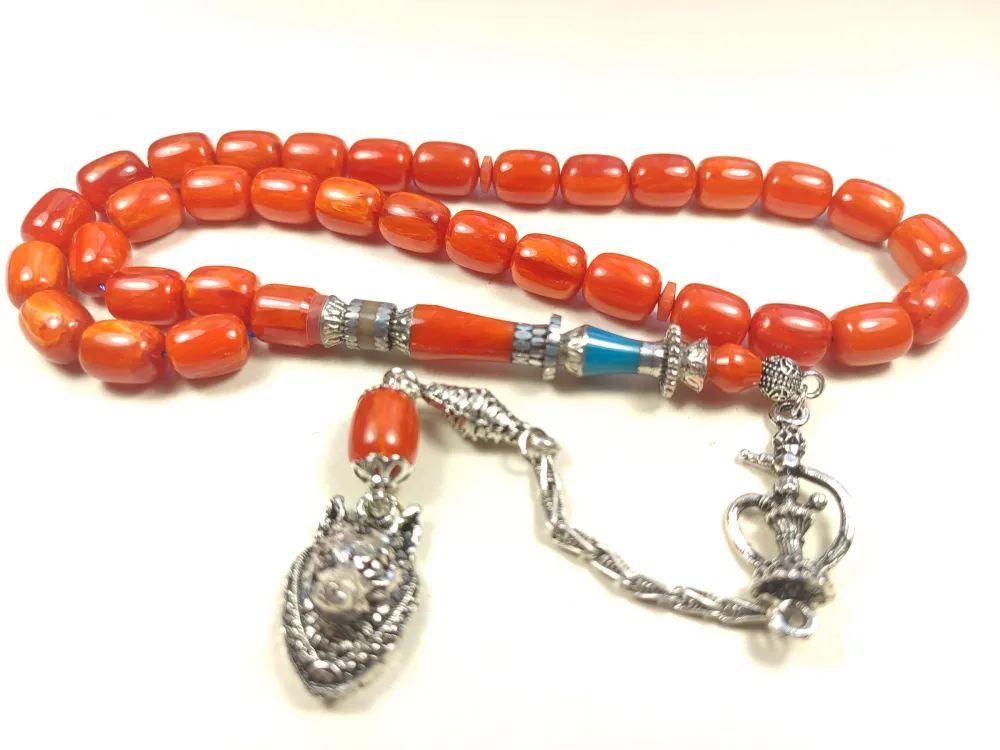 Nargi̇le Ve Kurt Başlı Püsküllü 925 Ayar Gümüş Nakkaş Sıkma Kehri̇bar küçük resim 3