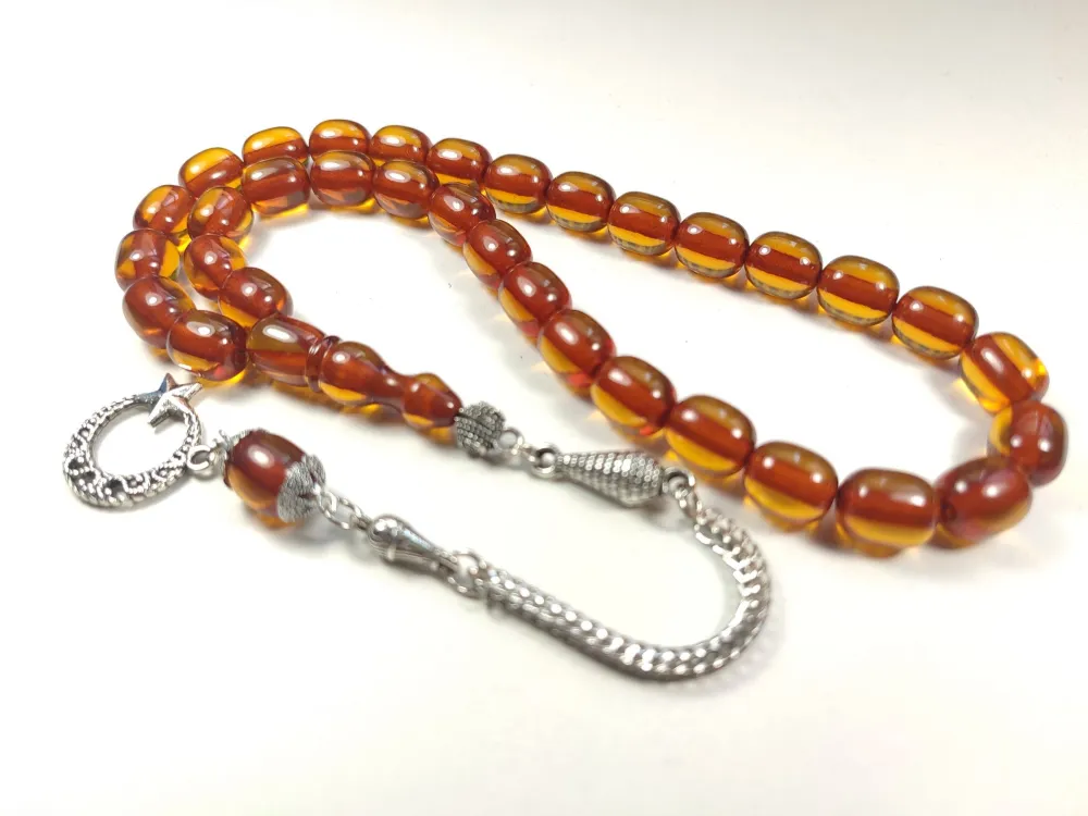 Gümüş Kaplama Püsküllü Çi̇ft Zımpara Çi̇ft Kat Ci̇lalı Sıkma Kehri̇bar