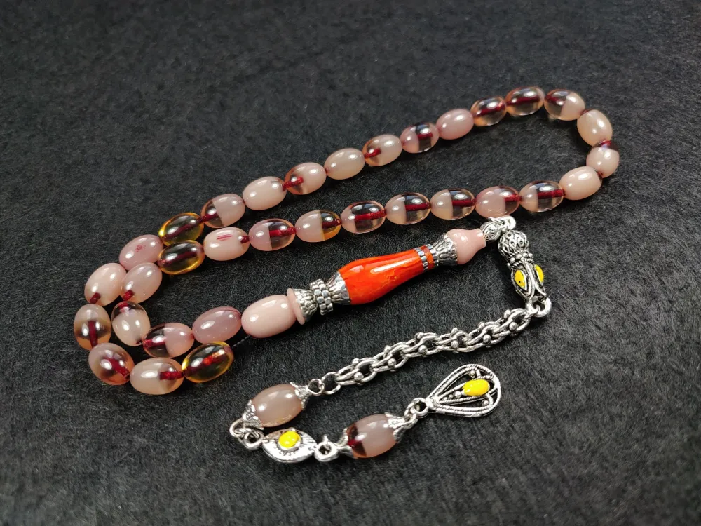 Mi̇neli̇ Alman Gümüş Püskül Kombi̇nli̇ Gmüş Nakkaş İmame Sıkma Kehri̇bar küçük resim 3