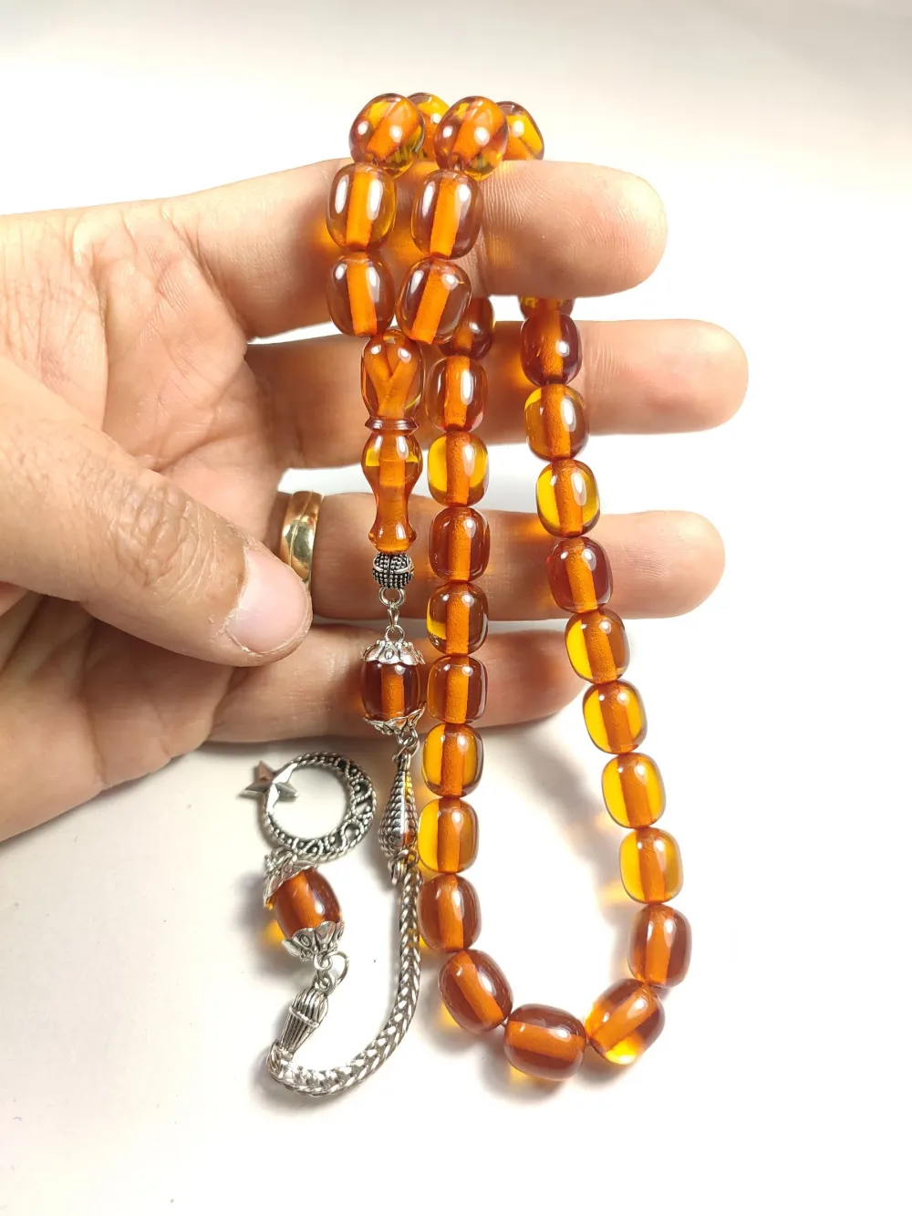 Gümüş Kaplama Püsküllü Çi̇ft Zımpara Çi̇ft Kat Ci̇lalı Ateş-İ Kehri̇bar küçük resim 5