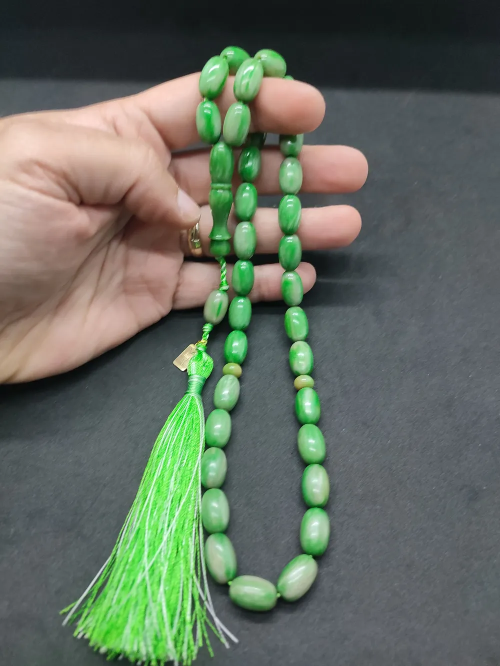 Ebu Zeyn Usta Eseri̇ İmzalı 12 Kat İpe Di̇zi̇li̇ Eski̇ Usul Sıkma Kehri̇bar küçük resim 5