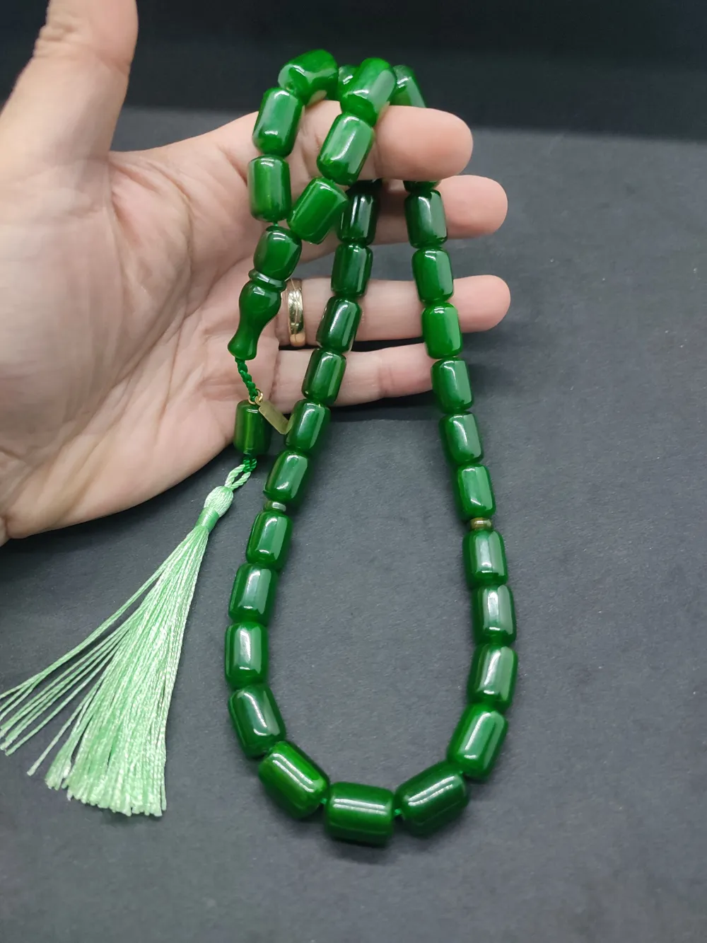 Ebu Zeyn Usta Eseri̇ İmzalı İri̇ Boy 12 Kat İpe Di̇zi̇li̇ Eski̇ Usul Sıkma Kehri̇bar küçük resim 4