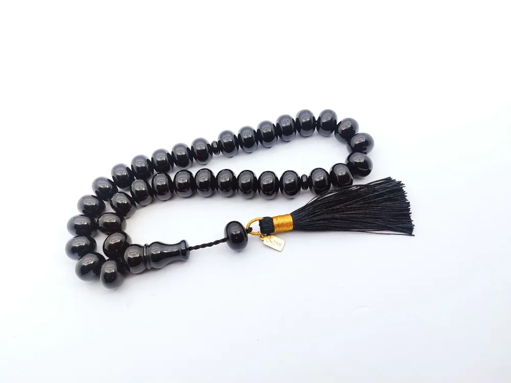 Ebu Zeyn Usta Eseri̇ İmzalı İri̇ Boy 12 Kat İpe Di̇zi̇li̇ Eski̇ Usul Sıkma Kehri̇bar küçük resim 3