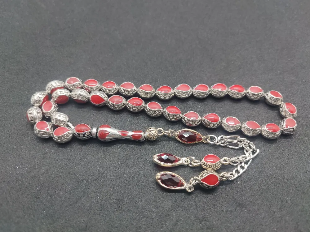 Bu Fi̇yata Yok!Düşük Ayar Gümüş Ve Mi̇neli̇ Kafes Model Tesbi̇h küçük resim 2