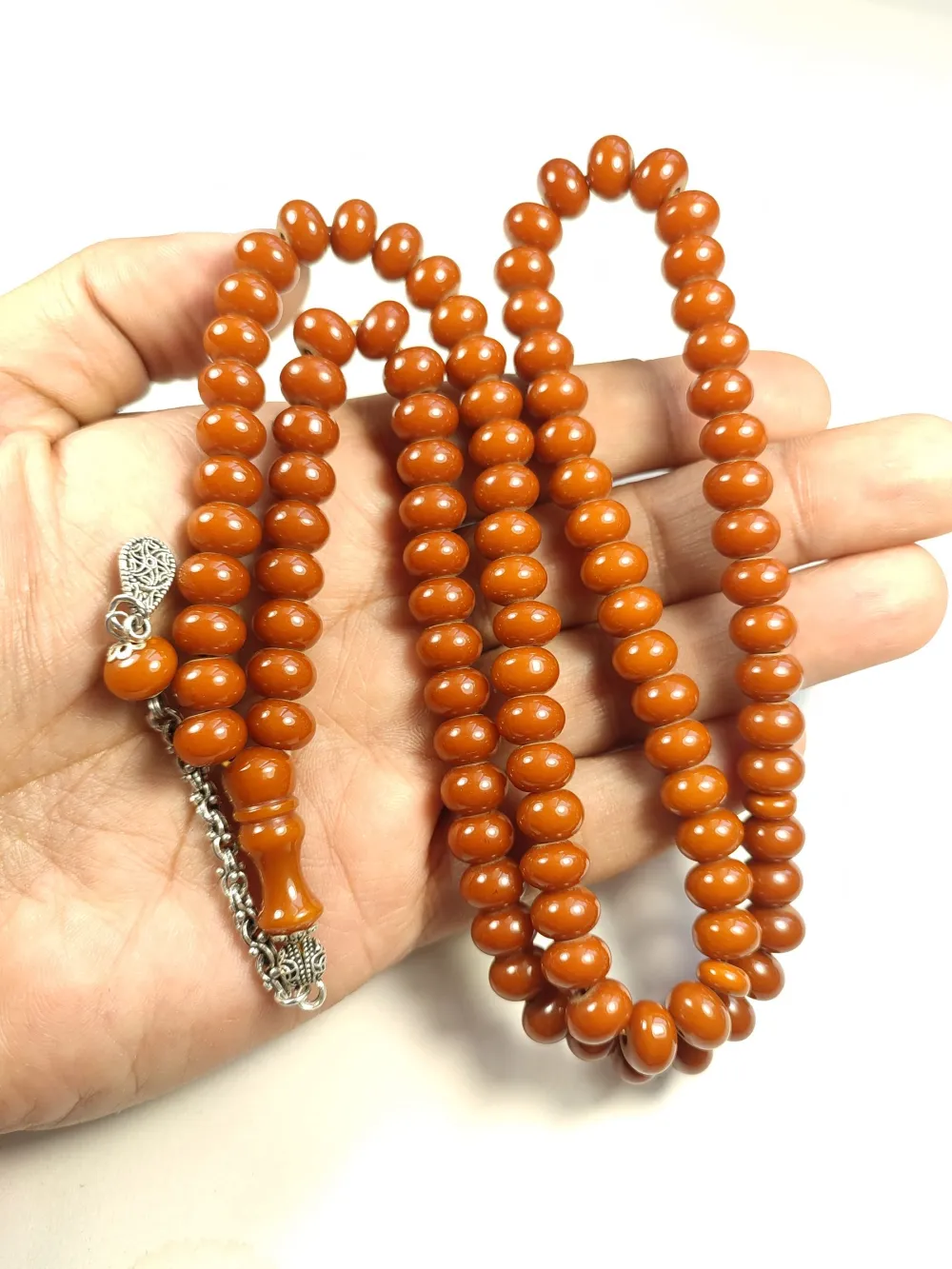 Gümüş Kaplama Püsküllü Osman Torunu Sıkma Kehri̇bar Namaz Tesbi̇hi̇ küçük resim 4