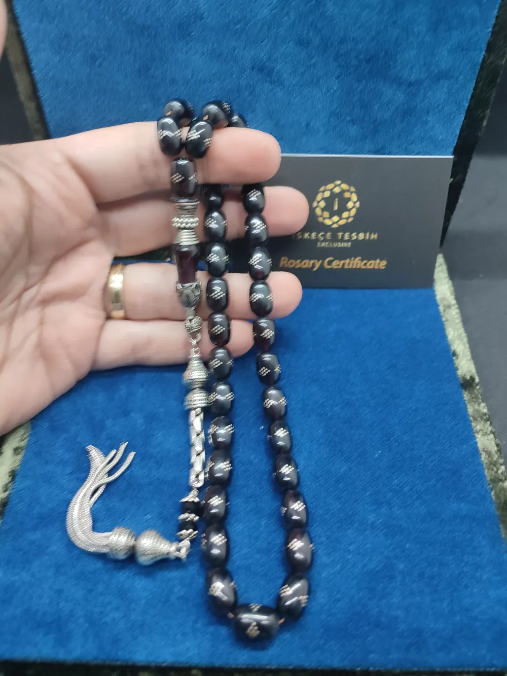 Kurt Başlı Nakkaş 925 Ayar Gümüş Çakımlı 475 Ayar Gümüş Püsküllü Ateş-İ Kehri̇bar küçük resim 4