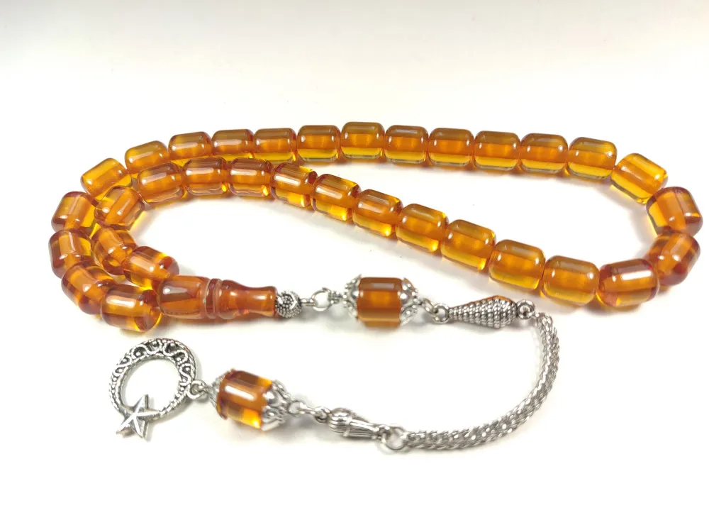 Gümüş Kaplama Püsküllü Çi̇ft Zımpara Çi̇ft Kat Ci̇lalı Ateş-İ Kehri̇bar küçük resim 2