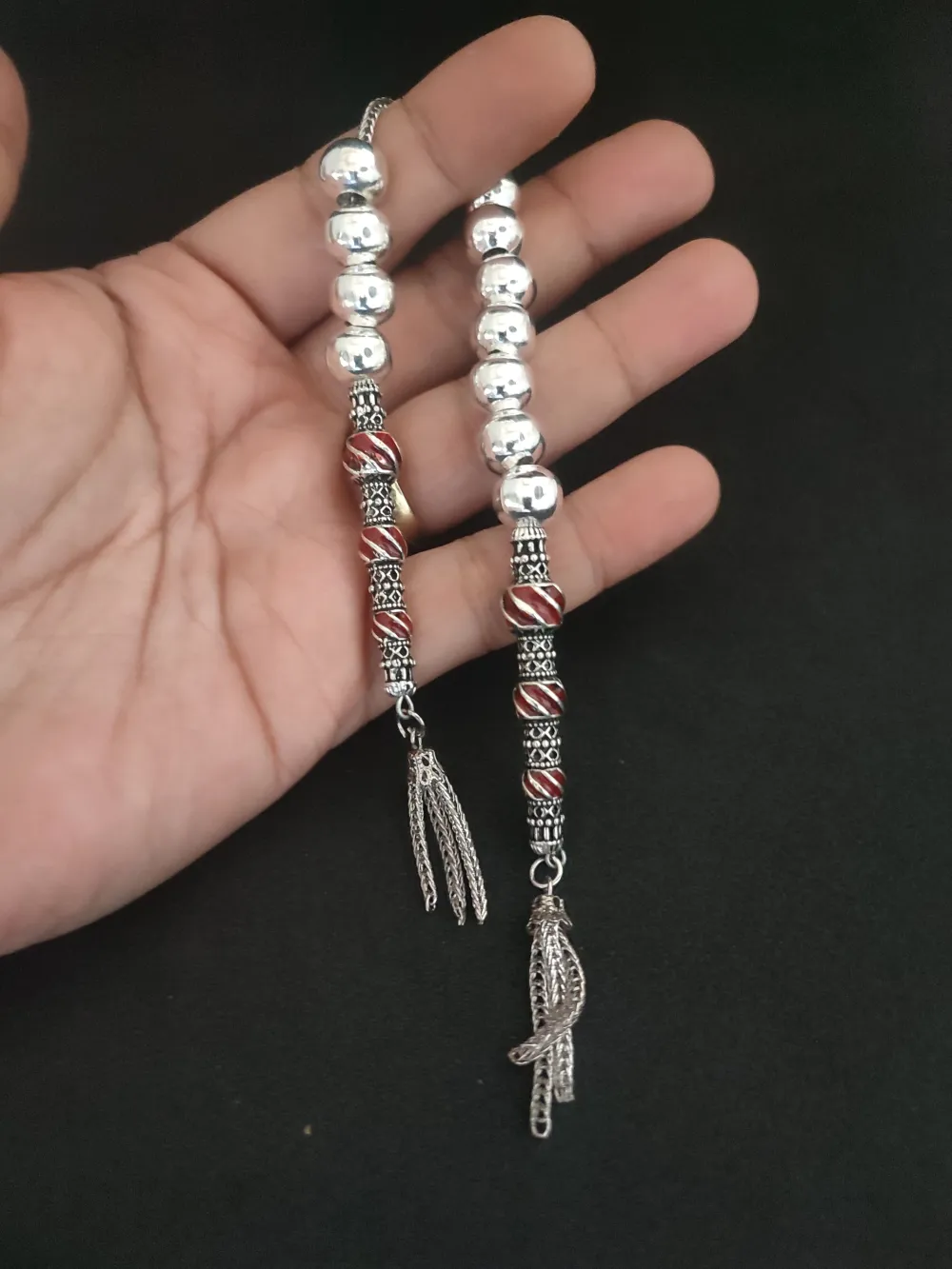 Bu Fi̇yata Yok! Çi̇ft Nakkaş İmame Zaza Model  Düşük Ayar Gümüş Tesbi̇h küçük resim 5