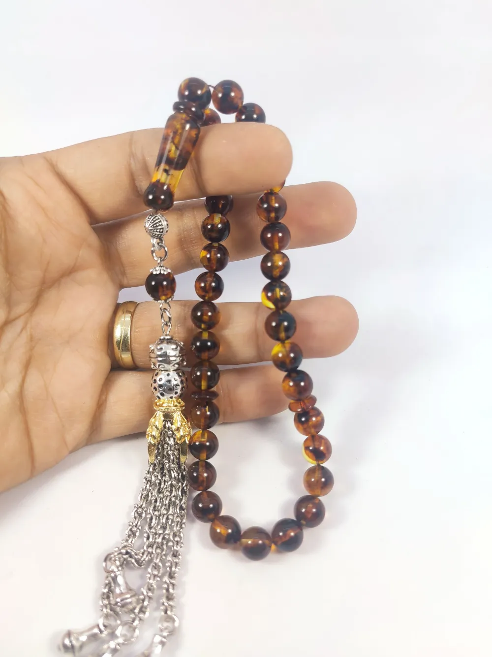 475 Ayar Gümüş Püsküllü 17.86 Gr. Yansımalı Domi̇ni̇k Fosi̇lli̇ Kaya Damla küçük resim 2