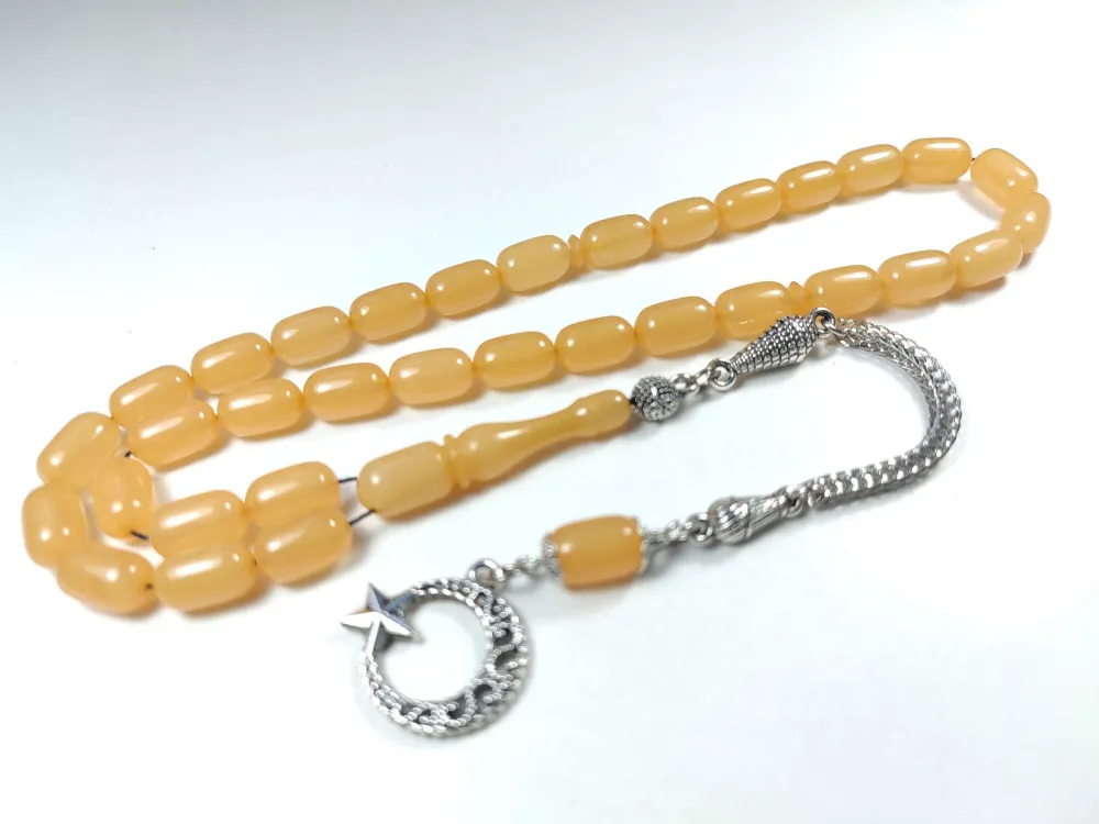 Gümüş Kaplama Püsküllü Çi̇ft Zımpara Çi̇ft Kat Ci̇lalı Si̇mli̇ Sıkma Kehri̇bar