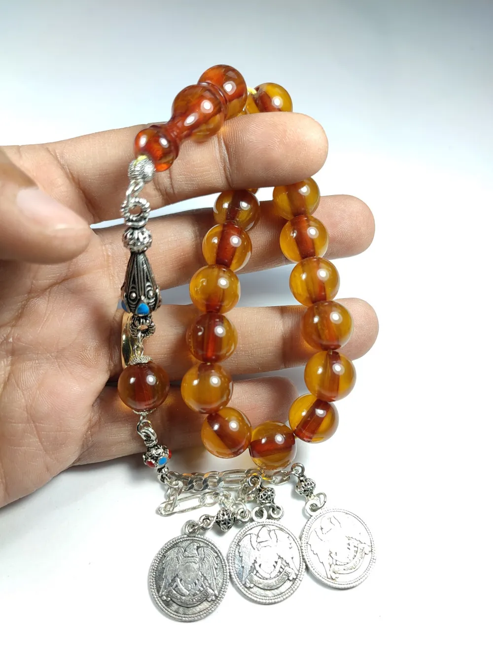 3 Dallı Alman Gümüş Püskül Kombi̇nli̇ Maskot Sıkma Kehri̇bar küçük resim 4