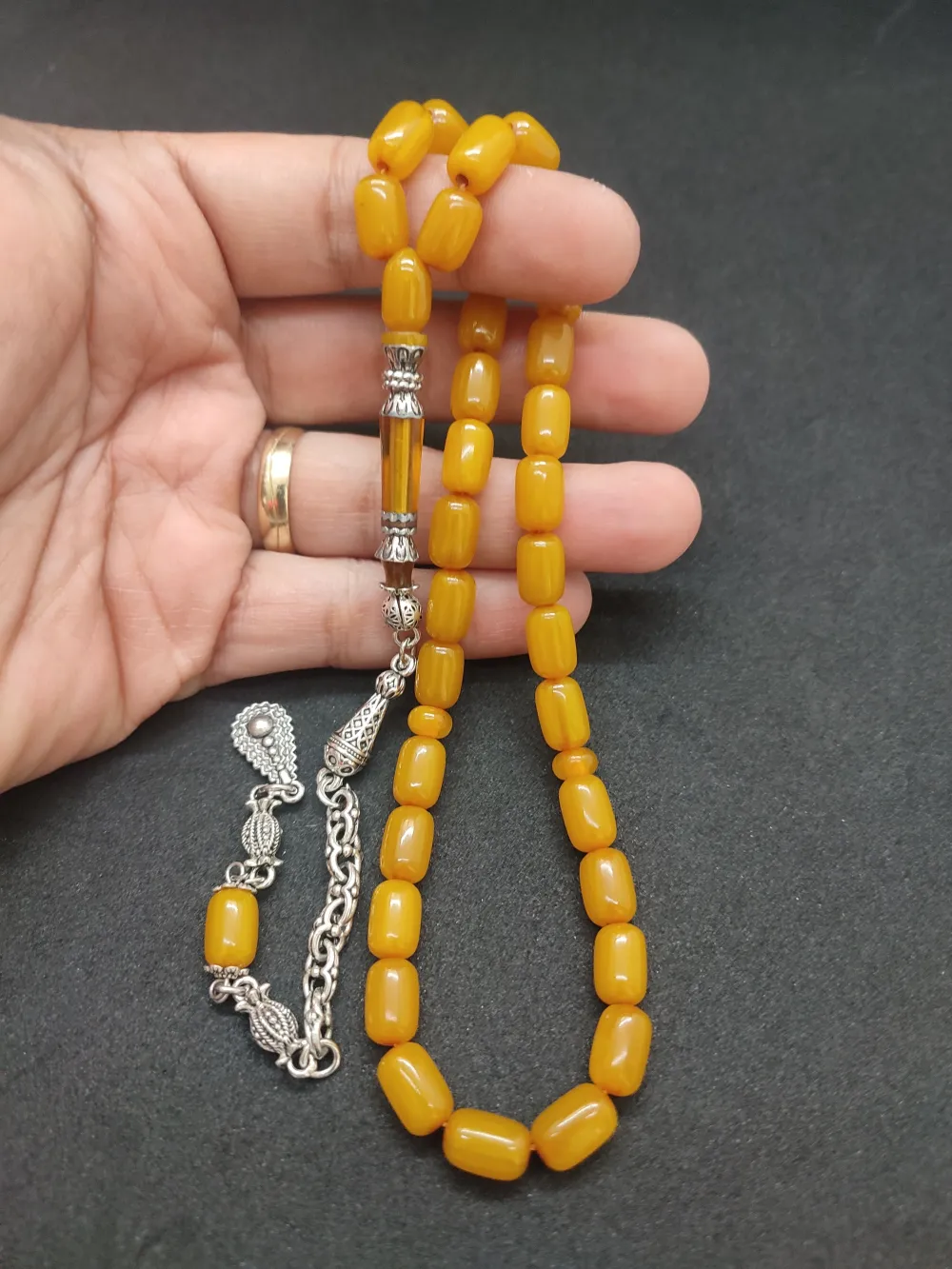 925 Ayar Gümüş Nakkaş Çi̇ft Kat Torna Çi̇ft Ci̇lalı Sıkma Kehri̇bar küçük resim 4