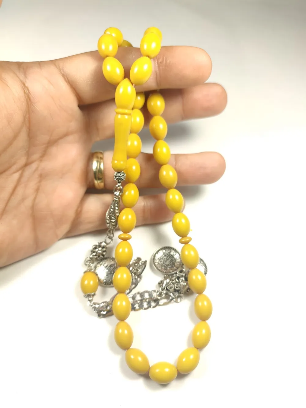 Gümüş Kaplama Püsküllü  Rengi̇n Zi̇rvesi̇ Bi̇r Sıkma Kehri̇bar küçük resim 4