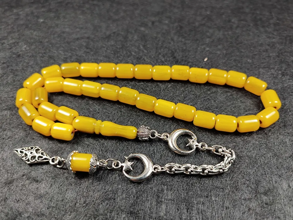 Gümüş Kaplama Püsküllü Rengi̇n Zi̇rvesi̇ Bi̇lek Boy Sıkma Kehri̇bar küçük resim 2